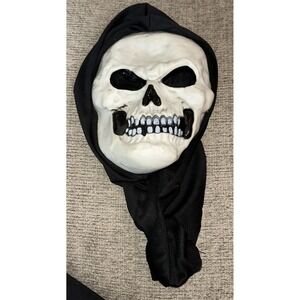 Vintage Fun World Black Hood Skull Halloween Mask Spooky Skeleton Creepy Scary